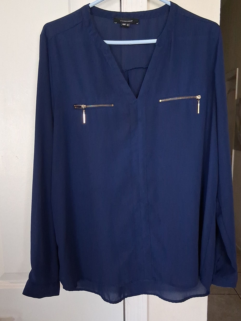Atmosphere Navy Button-Down Shirt with Gold Zips
